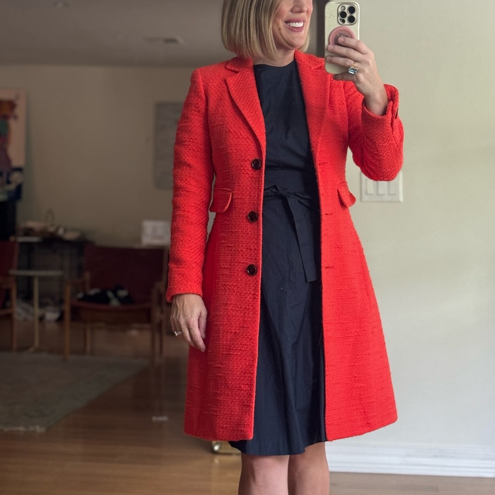 UNREAL Etcetera Size 4 Women's Cherry Coral Red Tweed Midi Pea Coat Jacket